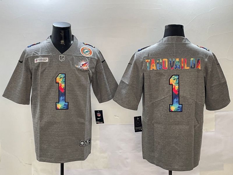 Men Miami Dolphins #1 Tagovailoa Grey Rainbow 2024 Nike Limited NFL Jersey style 2->miami dolphins->NFL Jersey